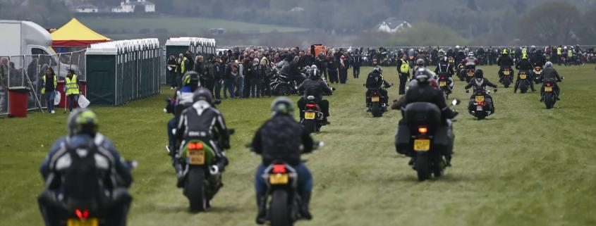 Motorbike riders in a field for the Bike4Life event