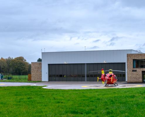 Helicopters on landing pads at Midlands Air Ambulance New Airbase